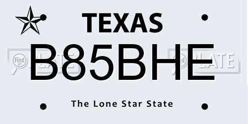 B85BHE Texas License Plate
