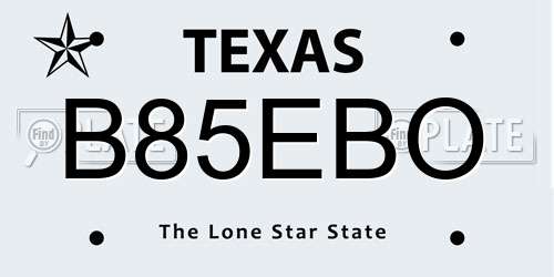 B85EBO Texas License Plate