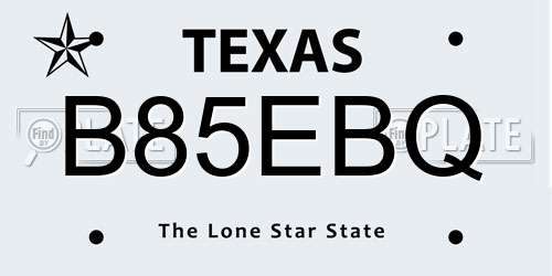 B85EBQ Texas License Plate