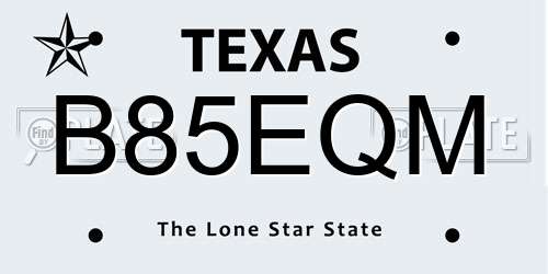 B85EQM Texas License Plate
