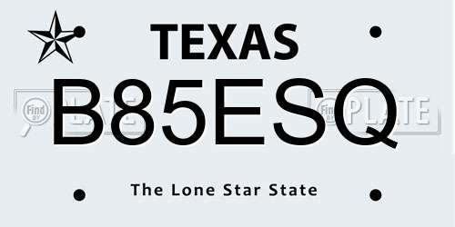 B85ESQ Texas License Plate