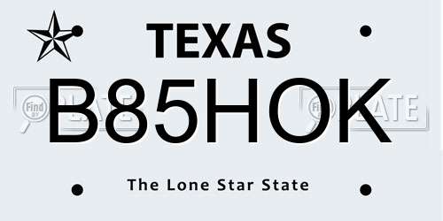 B85HOK Texas License Plate