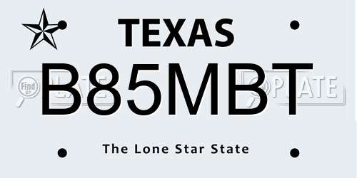 B85MBT Texas License Plate