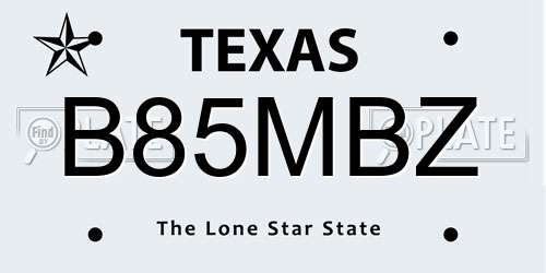 B85MBZ Texas License Plate