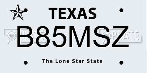 B85MSZ Texas License Plate