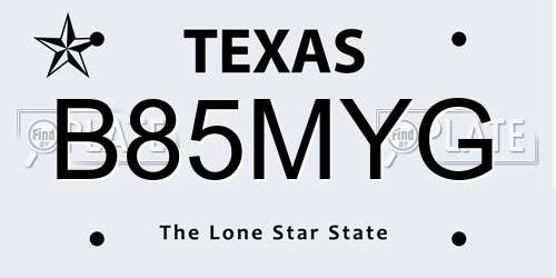 B85MYG Texas License Plate