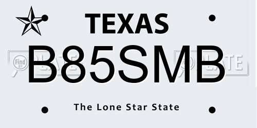 B85SMB Texas License Plate