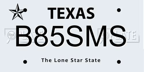 B85SMS Texas License Plate