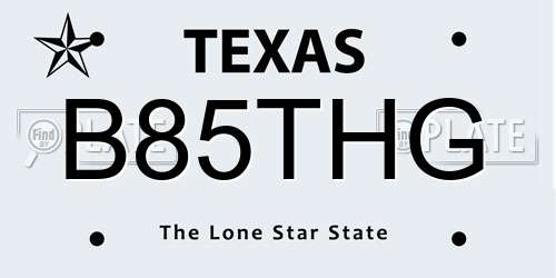 B85THG Texas License Plate