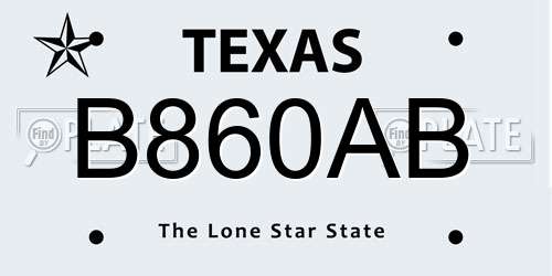 B860AB Texas License Plate