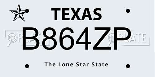 B864ZP Texas License Plate