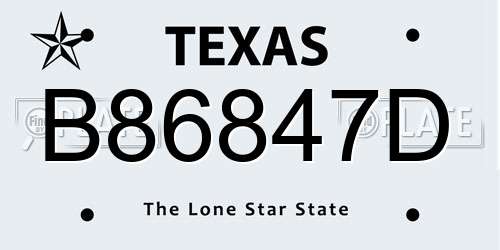 B86847D Texas License Plate