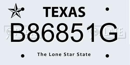 B86851G Texas License Plate