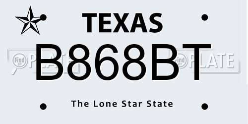 B868BT Texas License Plate