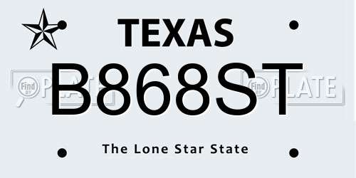 B868ST Texas License Plate