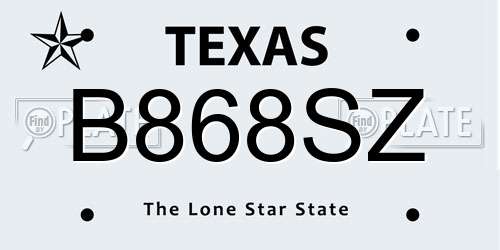 B868SZ Texas License Plate