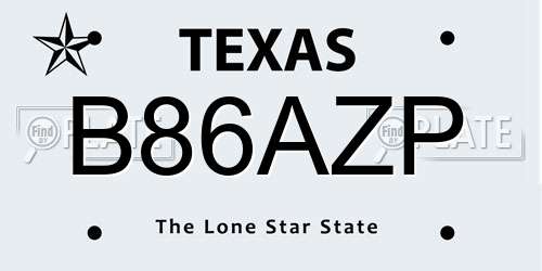 B86AZP Texas License Plate