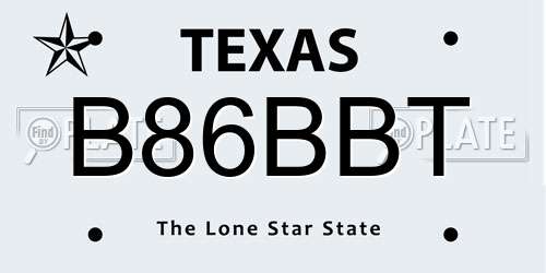 B86BBT Texas License Plate