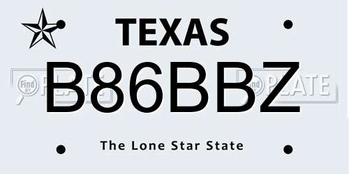 B86BBZ Texas License Plate
