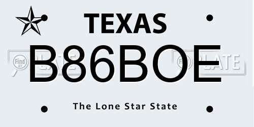 B86BOE Texas License Plate