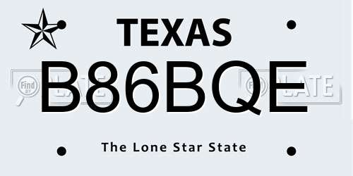 B86BQE Texas License Plate