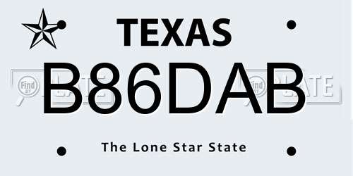 B86DAB Texas License Plate