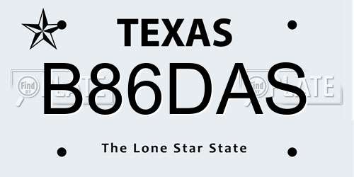 B86DAS Texas License Plate