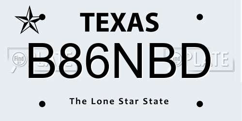 B86NBD Texas License Plate