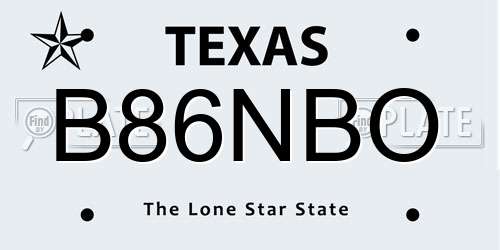 B86NBO Texas License Plate