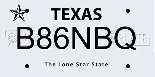B86NBQ Texas License Plate