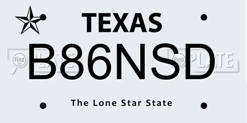 B86NSD Texas License Plate