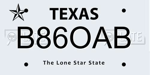 B86OAB Texas License Plate