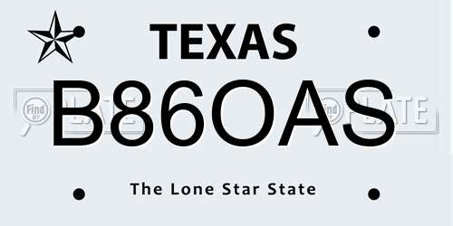 B86OAS Texas License Plate