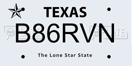 B86RVN Texas License Plate