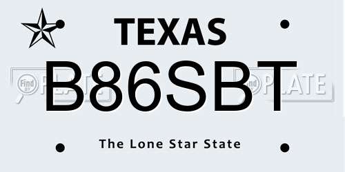 B86SBT Texas License Plate