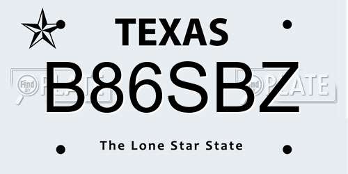 B86SBZ Texas License Plate
