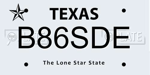 B86SDE Texas License Plate