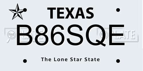 B86SQE Texas License Plate
