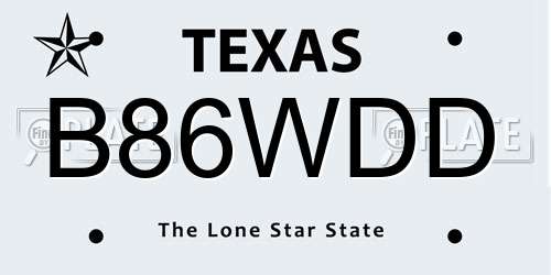 B86WDD Texas License Plate