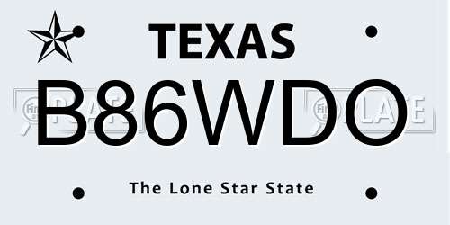 B86WDO Texas License Plate