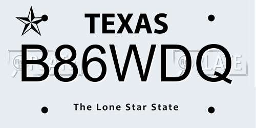 B86WDQ Texas License Plate