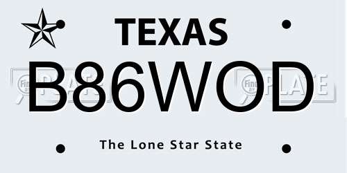 B86WOD Texas License Plate