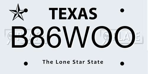 B86WOO Texas License Plate