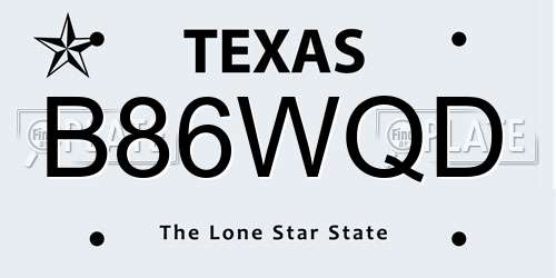 B86WQD Texas License Plate