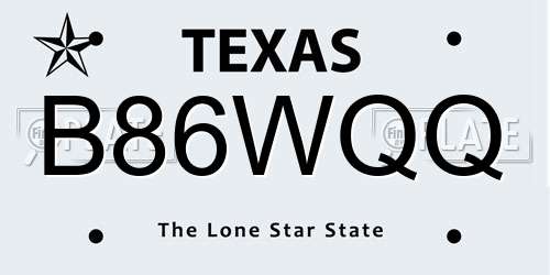 B86WQQ Texas License Plate