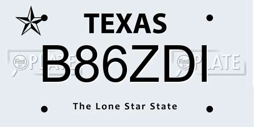B86ZDI Texas License Plate