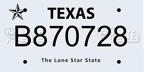 B870728 Texas License Plate