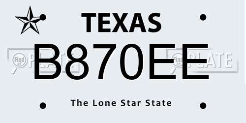 B870EE Texas License Plate