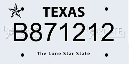 B871212 Texas License Plate