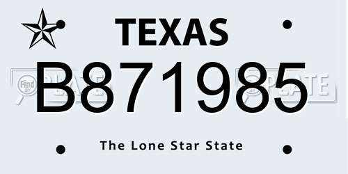 B871985 Texas License Plate